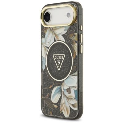 2. Etui Guess IML Glitter Flowers Triangle MagSafe do iPhone Air - czarne