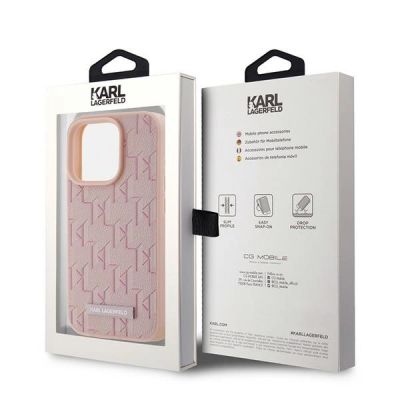 8. Etui Karl Lagerfeld Leather Monogram Metal Logo na iPhone 15 Pro Max - różowe