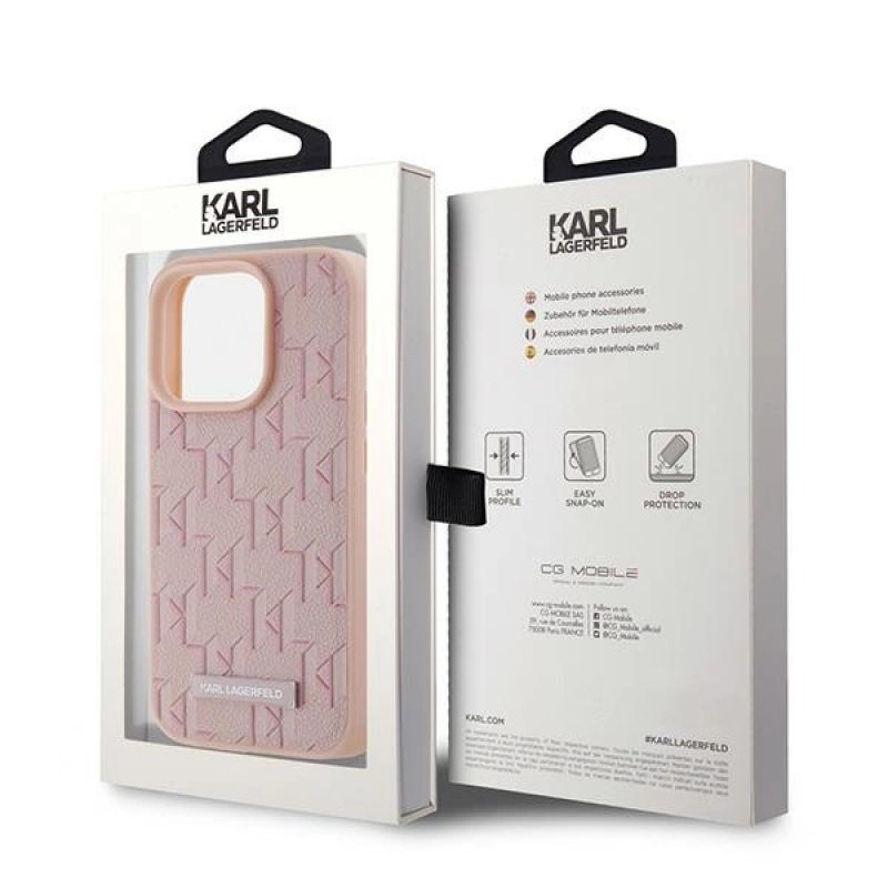8. Etui Karl Lagerfeld Leather Monogram Metal Logo na iPhone 15 Pro Max - różowe