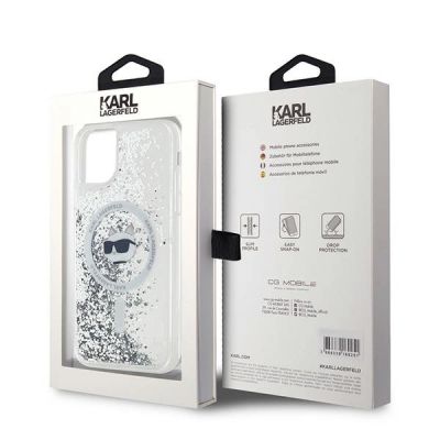 8. Etui Karl Lagerfeld Liquid Glitter Choupette Head MagSafe na iPhone 11 / Xr - przezroczyste