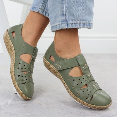 4. Półbuty damskie na rzep komfortowe ażurowe zielone Rieker 44852-52