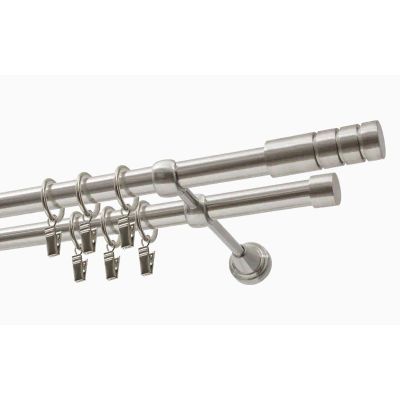 KARNISZ PODWÓJNY FI 19 MM EFEKT STALI NIERDZEWNEJ 160 CM TECHNO Z KÓŁKAMI KOWALSKI
