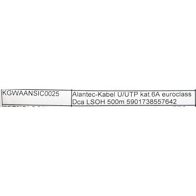 3. Alantec Kabel U/UTP kat.6A, sieciowy, LSOH, Dca 4x2x23 AWG, 10Gb/s, 700 MHz, szary, 500m (KIU6ALSOH500D)