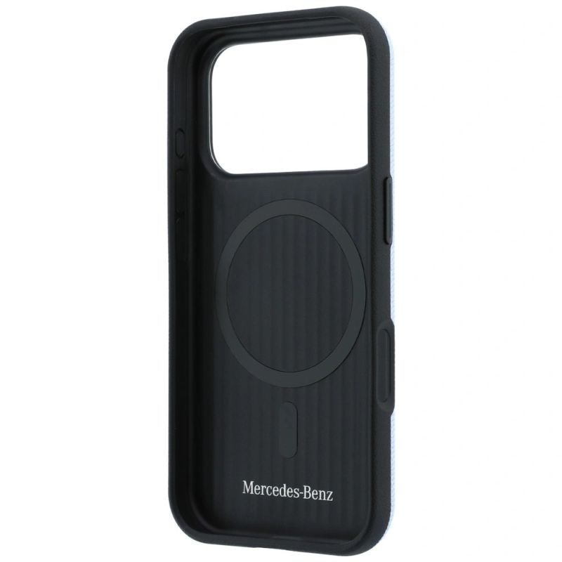 7. Etui Mercedes Leather Semi Wrap Wood Effect MagSafe na iPhone 17 Pro Max / 18 Pro Max - niebieskie