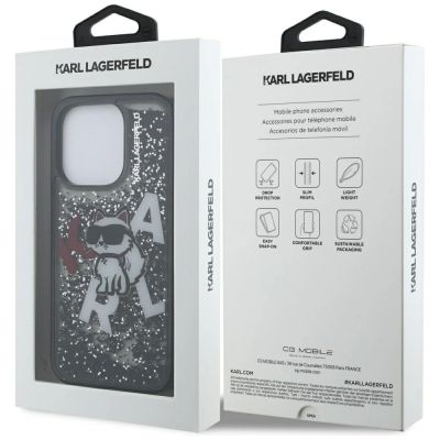 8. Etui Karl Lagerfeld Liquid Glitter Choupette Logo na iPhone 16 Pro - czarne
