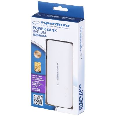 9. PowerBank Esperanza Radium EMP106WE (8000mAh; microUSB, USB 2.0; kolor biały)
