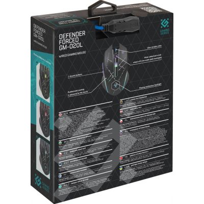 7. DEFENDER MYSZ PRZEWODOWA FORCED GM-020L 800/1800/2400/3200 DPI 6P + PODKŁADKA + GRA 52020