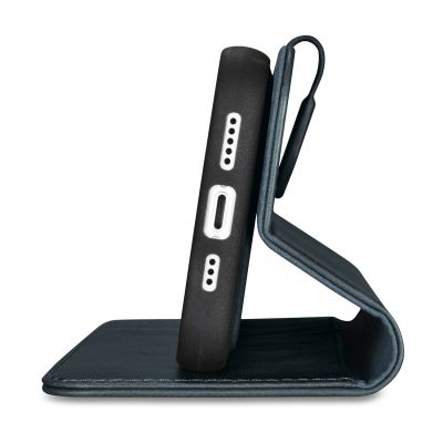 7. iCarer Oil Wax Wallet Case 2in1 etui iPhone 14 Pro skórzany pokrowiec z klapką Anti-RFID niebieski (WMI14220722-BU)