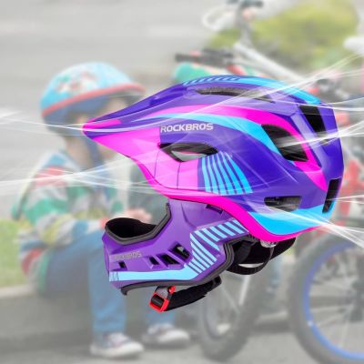 6. Kask rowerowy Rockbros TT-32SBPP-S dziecięcy z odpinaną szczęką rozmiar S - fioletowo-różowy