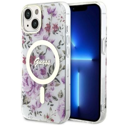 Etui Guess Flower MagSafe na iPhone 14 Plus - przezroczyste