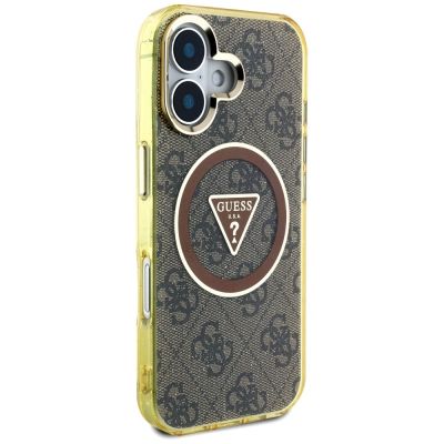 4. Etui Guess IML Metal Glitter 4G Circle Triangle MagSafe na iPhone 16 - brązowy