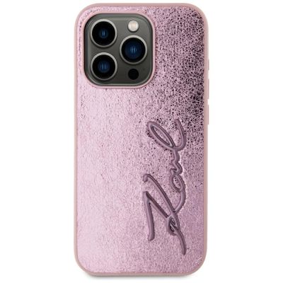 3. Etui Karl Lagerfeld Wrinkled Metal Signature na iPhone 15 Pro - różowe