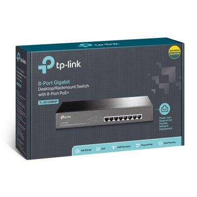 4. TP-Link TL-SG1008MP przełącznik sieciowy Nie zarządzany Gigabit Ethernet (10/100/1000) Obsługa PoE Czarny