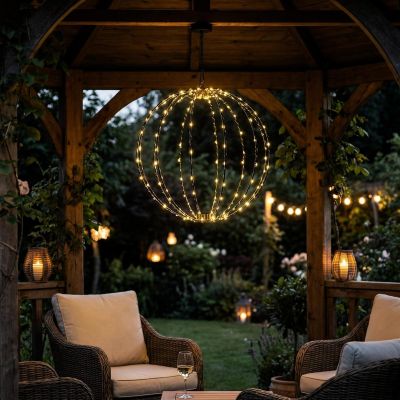 6. LAMPA SOLARNA WISZĄCA KULA 30CM 120 LED CIEPŁY BIAŁY