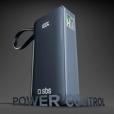 5. Powerbank SBS 10000 mAh 20W z wbudowanym kablem USB-C i wyświetlaczem cyfrowym - ciemnoszary