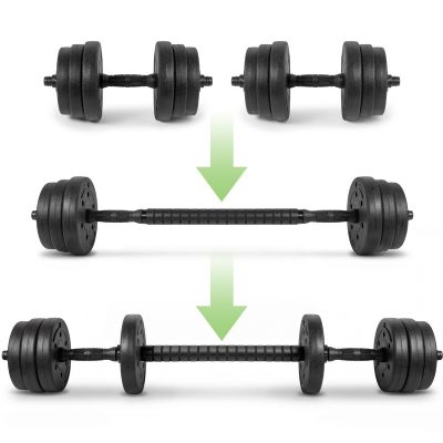 3. Zestaw hantli 4w1 (sztanga, hantle, kettlebell, podpórki do pompek) Spokey PONDUS SET 20 kg