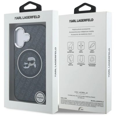 8. Etui Karl Lagerfeld IML Glitter Karl & Choupette Heads Logo MagSafe na iPhone 16 - czarne