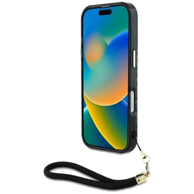 4. Etui Guess HC IML Leopard Triangle Cord Strap MagSafe do iPhone 16 - czarne