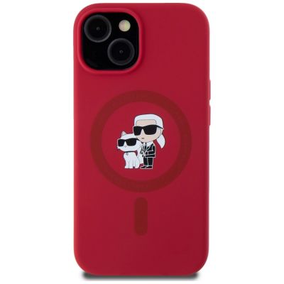 3. Etui Karl Lagerfeld Silicone Karl&Choupette Heads Ring MagSafe na iPhone 15 - czerwone