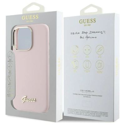 8. Etui Guess Silicone Script Metal Logo & Frame na iPhone 16 Pro Max - różowe
