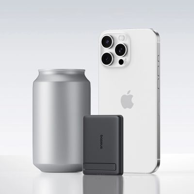 17. Powerbank Baseus PicoGo AM31 Qi2 5000mAh 20W kompatybilny z MagSafe z podstawką (z czarnym kablem Simple Braided USB-C - USB-C 30cm) - czarny