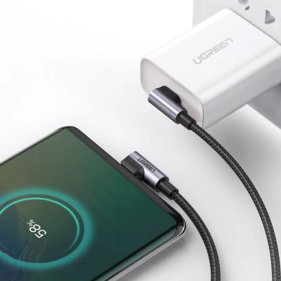 6. Kabel Ugreen US323 kątowy USB-C - USB-C PD QC SCP 3A 480Mb/s 1m - szary