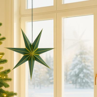 12. GWIAZDA DEKORACYJNA WISZĄCA PAPIEROWA FSC 18x60CM ZIELONA 7 RAMION MICA