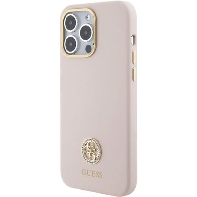 2. Etui Guess Silicone Logo Strass 4G na iPhone 15 Pro Max - różowe