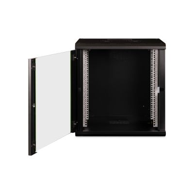 5. Szafa sieciowa wisząca Unique 19" 12U rack 600x450, drzwi szyba, czarny, niedzielona, złożona, 100kg
