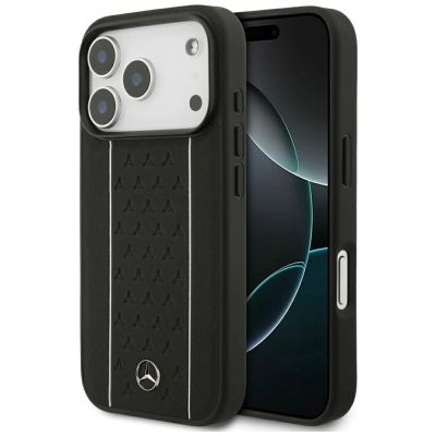 2. Etui Mercedes Leather Star Pattern Stripes MagSafe na iPhone 17 Pro - czarne