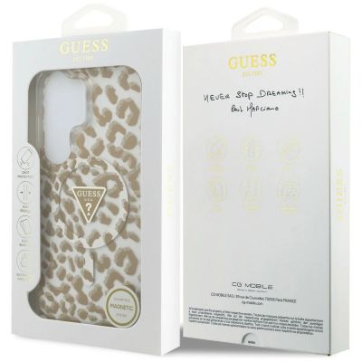 8. Etui Guess IML Leopard Print Triangle MagSafe na Samsung Galaxy S26 Ultra - brązowe