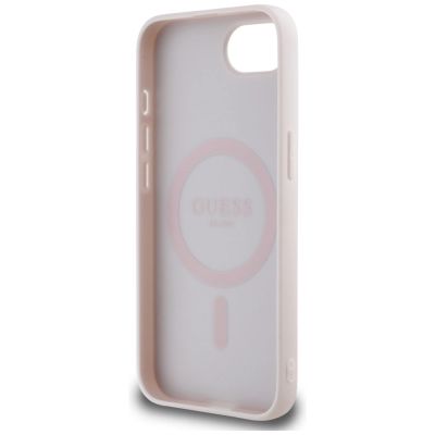 7. Etui Guess Grained Hot Stamp Peony Triangle Logo MagSafe na iPhone 16e - beżowe