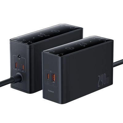 3. Ładowarka sieciowa Baseus Digital GaN 3xUSB-C 1xUSB-A 240W z kablem zasilającym - czarna
