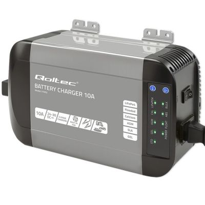 6. Qoltec Inteligentna ładowarka Monolith do akumulatorów LiFePO4 AGM GEL SLA | 10A | 24V