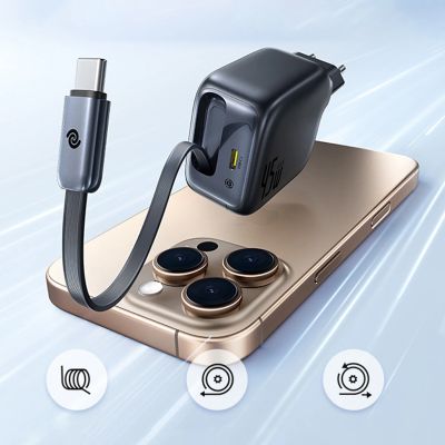 6. Ładowarka sieciowa Baseus EnerCore CJ11 45W z portem USB-C i ze zwijanym kablem USB-C - czarna
