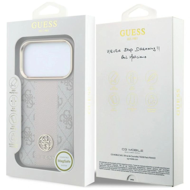 8. Etui Guess 4G with Stripe Round and Classic Logos MagSafe na iPhone 17 Pro / 18 Pro - różowe