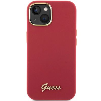 3. Etui Guess Silicone Script Metal Logo & Frame na iPhone 15 - czerwone