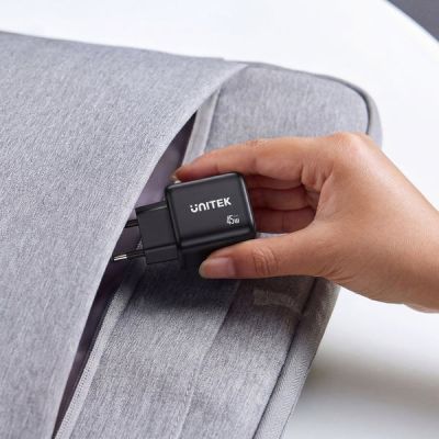 43. UNITEK ŁADOW. SIECIOWA 2X GAN 45W, 2XUSB-C PD 3.0, QC, CZARNA