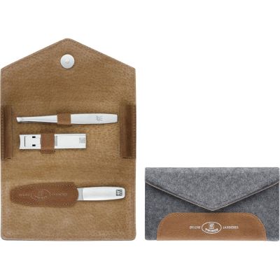 3. Zestaw podróżny do manicure ZWILLING 97698-005-0 Twinox – szare, filcowe etui, 3 elementy