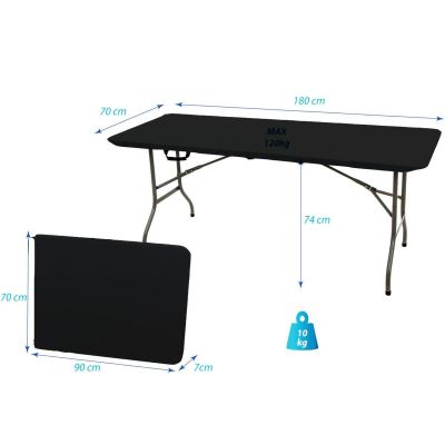 14. STÓŁ CATERINGOWY SKŁADANY W WALIZKĘ 180x70x74CM MAX.100KG CZARNY