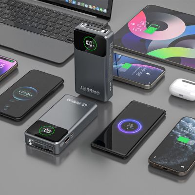 8. Powerbank Dudao K31 Pro 45W 20000mAh z wbudowanym zwijanym kablem USB-C - szary