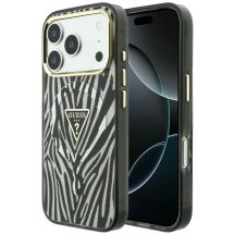 Etui Guess IML Zebra Glitter Triangle Logo MagSafe na iPhone 18 Pro / 17 Pro - srebrne