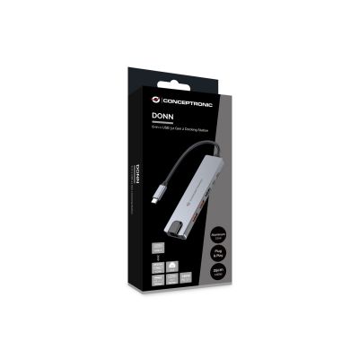 6. Conceptronic DONN29G stacja dokująca Przewodowa USB 3.2 Gen 2 (3.1 Gen 2) Type-C Szary