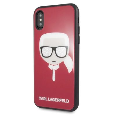 2. Etui Karl Lagerfeld Iconic Glitter Karl`s Head na iPhone X / Xs - czerwone