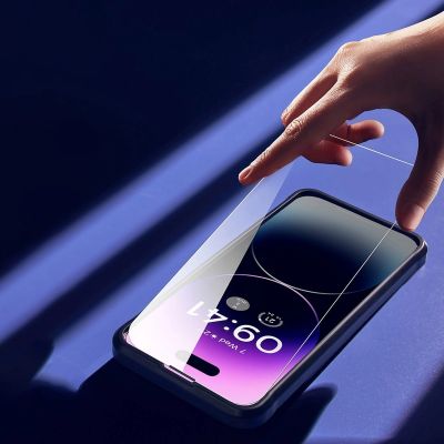 23. Baseus szkło hartowane do iPhone 14 Pro Max na cały ekran z filtrem Anti Blue Light i osłoną na głośnik 0.3mm + ramka montażowa