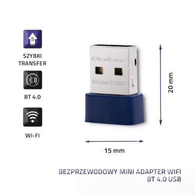 4. QOLTEC ADAPTER WI-FI BEZPRZEWODOWY STANDARD N | BT 4.0 USB