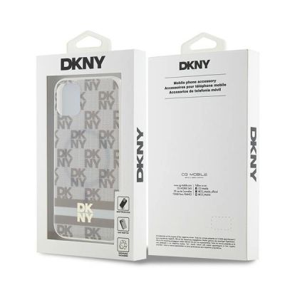 8. Etui DKNY IML Checkered Mono Pattern & Printed Stripes MagSafe na iPhone 11 / Xr - beżowe