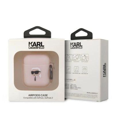 3. Etui Karl Lagerfeld Silicone Karl Head 3D na AirPods 1/2 - różowe