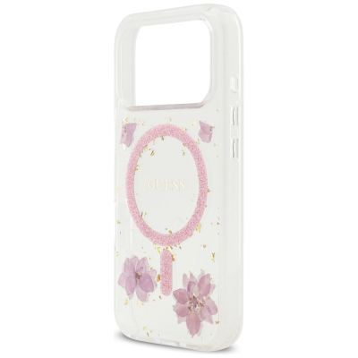 6. Etui Guess Resin Flowers Glitter MagSafe na iPhone 17 Pro - różowe