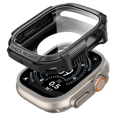 4. Etui Spigen Rugged Armor + Szkło hartowane 9H na Apple Watch Ultra 49 mm - czarne matowe